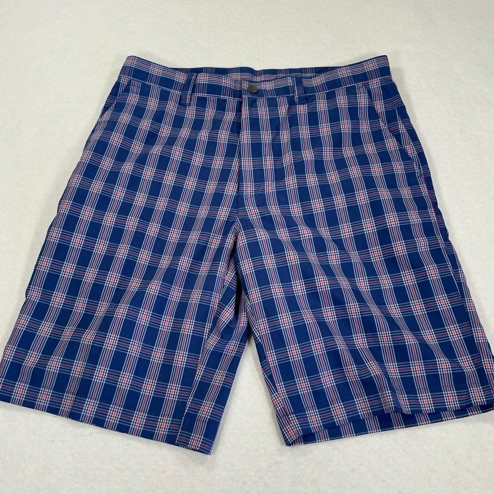 Callaway Mens Blue Plaid Golf Shorts Size 34 Polyester Performance Flat Front